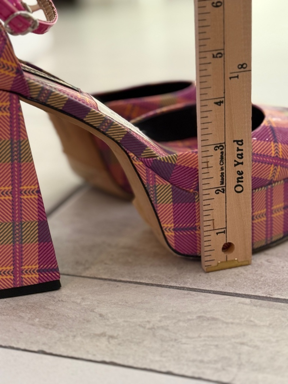 Larroudé Plaid Platform Heels – Pink Multi Statement Ankle Strap Pumps - size 9 - Picture 8 of 12